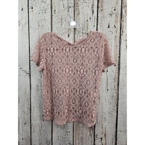 14th & Union XS Rose Pink Lace V Neck Tie Back Top Blouse Sexy Feminine Girly